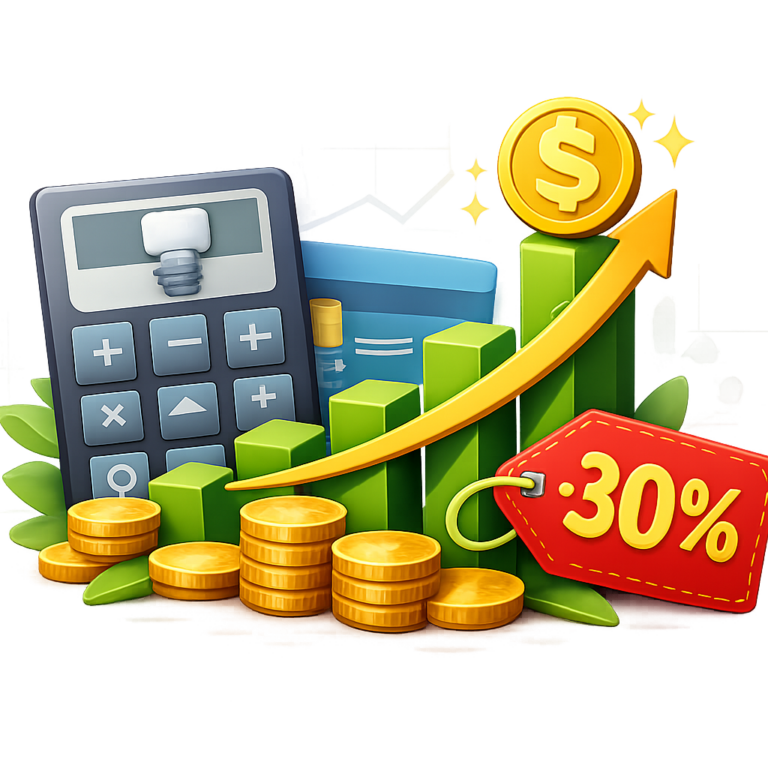 임플란트 비용 절약과 카드 할인 아이콘 그래픽