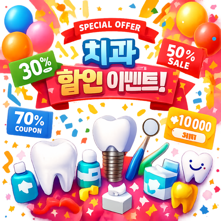 치과 임플란트 할인 이벤트 배너와 쿠폰 이미지