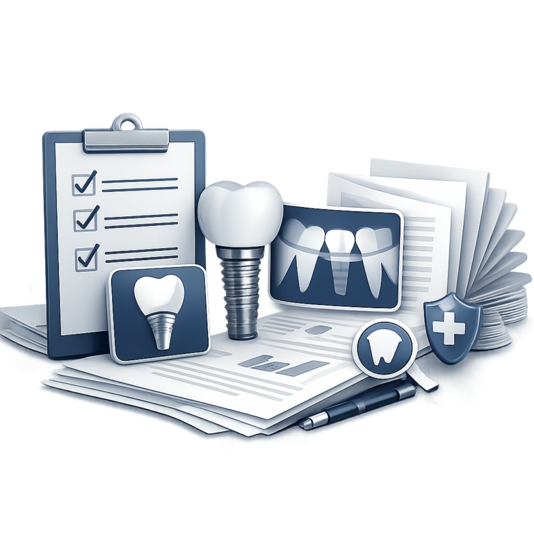 임플란트 상담 체크리스트와 문서 아이콘 이미지
